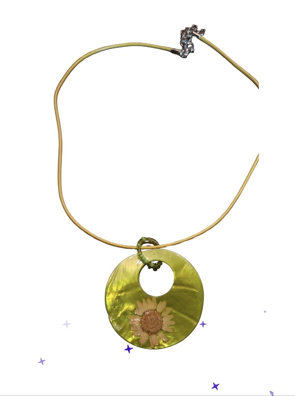 Green Sunflower Mother Of Pearl Pendant Necklace